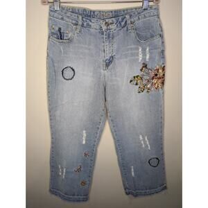 LA Blues dusty floral butterfly embroidered accent light denim jeans 12